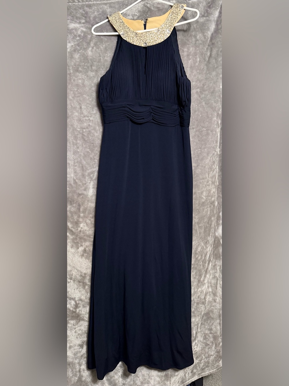 JS Boutique Navy Maxi Dress with Beaded Collar